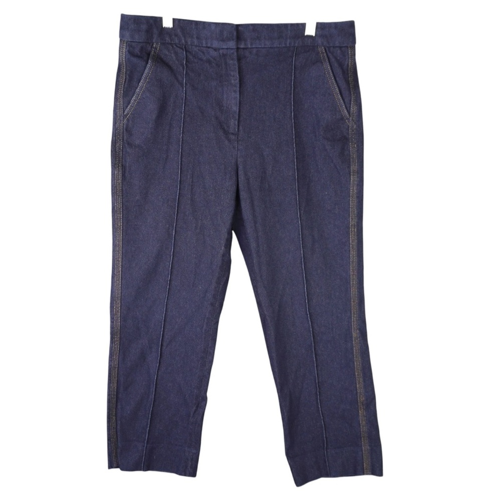 ME+EM Women Jeans Darkwash Denim Contrast Stitch Crop Ankle Straight Leg Sz 8